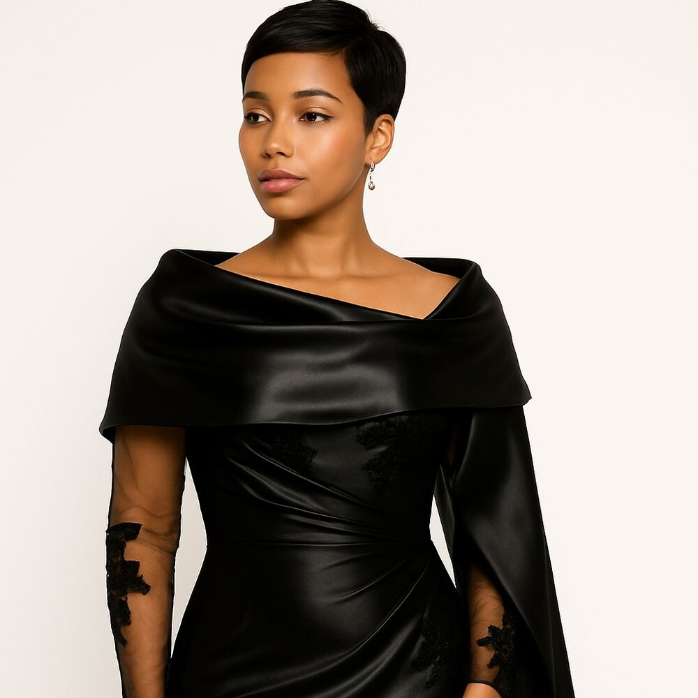 Black Satin Evening Shawl Wrap – Extra-Long 25.6 × 86.6 in Bridal Pashmina